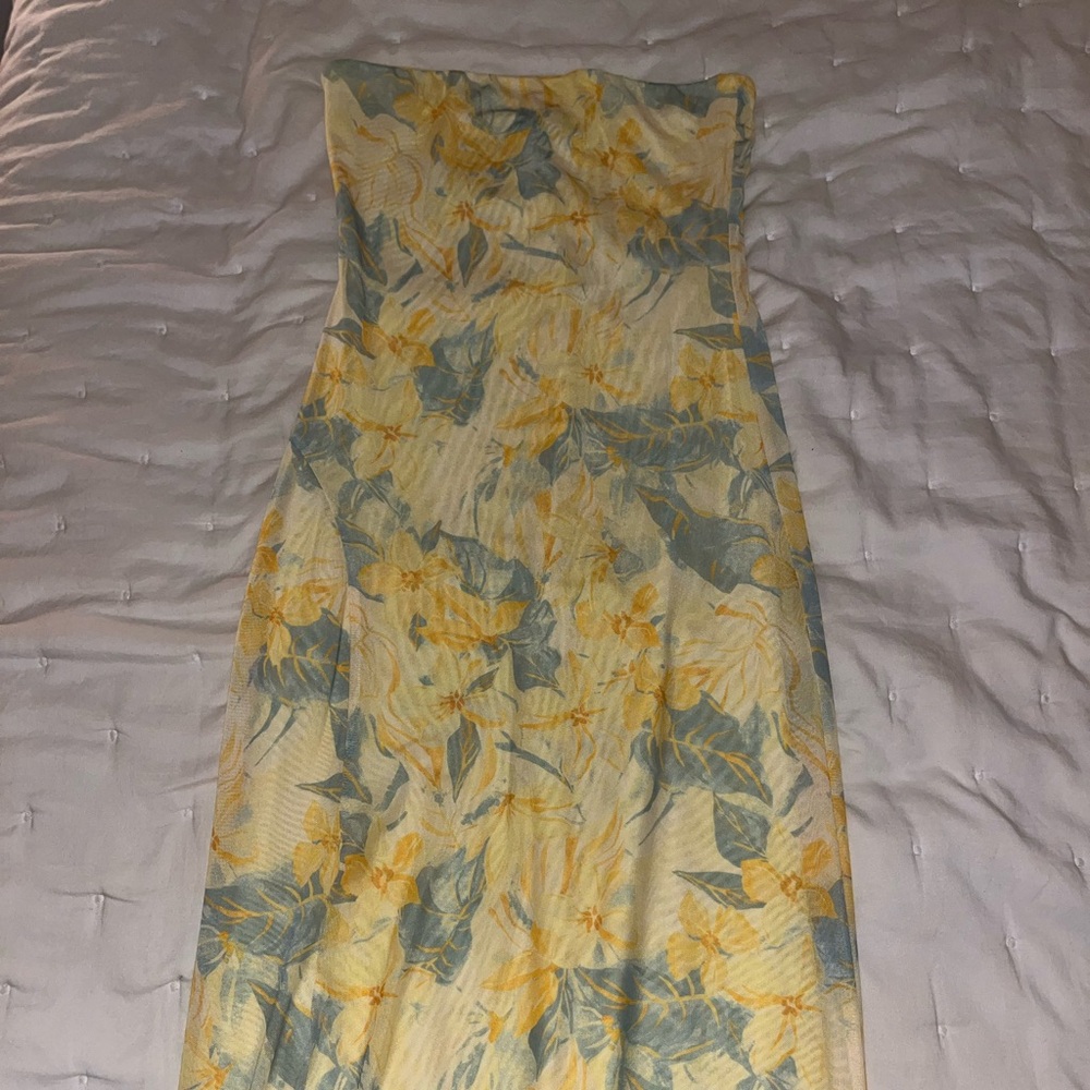 Zara Floral Yellow Strapless Dress